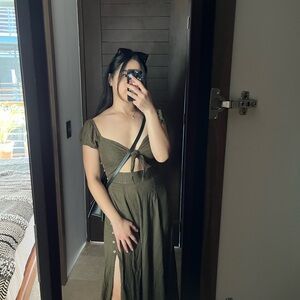 Free People Green Asymmetrical Midi Sundress